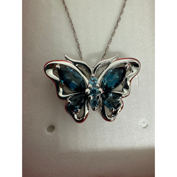 Swiss London Blue Topaz Butterfly necklace - Picture 1 of 6